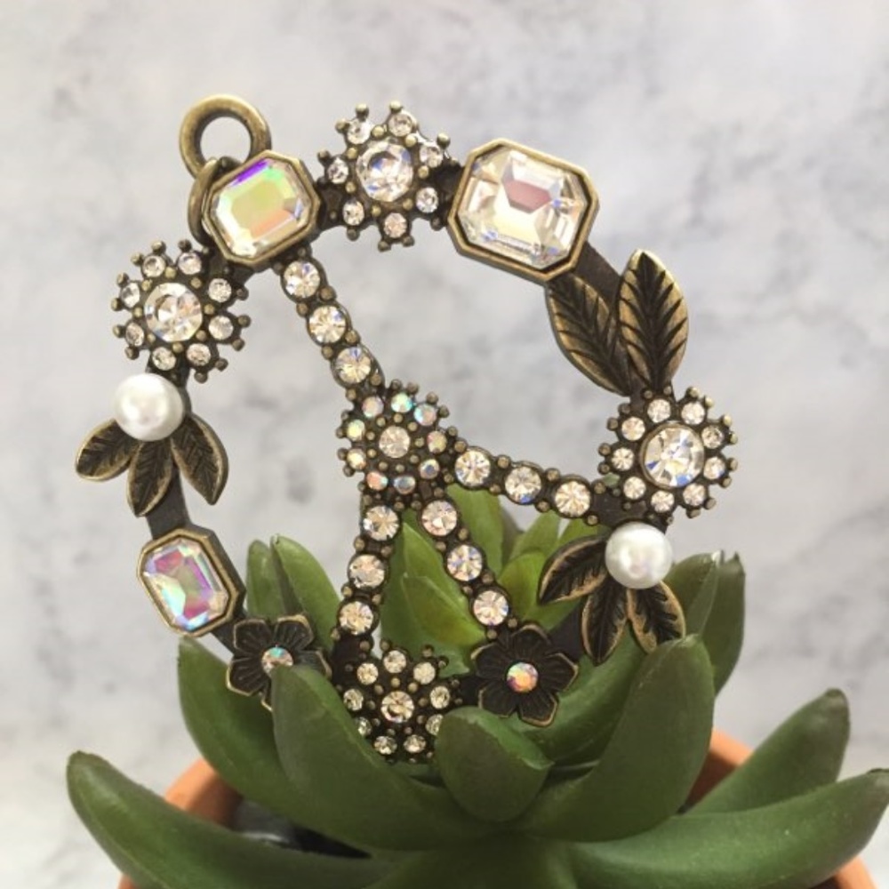 Pearl Rhinestone Peace Sign Pendant